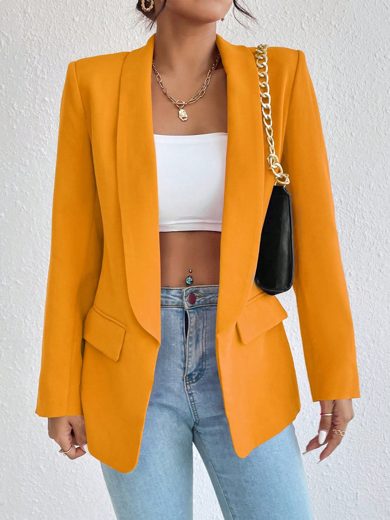 Solid Color Shawl Collar Blazer