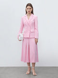 Women's Pink Blazer With Mottled Collar And Long Sleeves, And Elegant Business Suit With Pleated Skirt For Spring And Autumn
