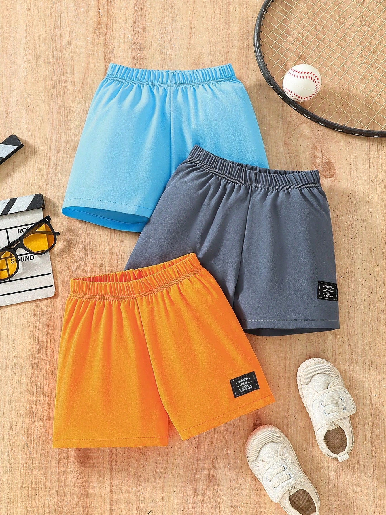 Young Boy 3pcs/Set Casual Shorts With Applique Detailing