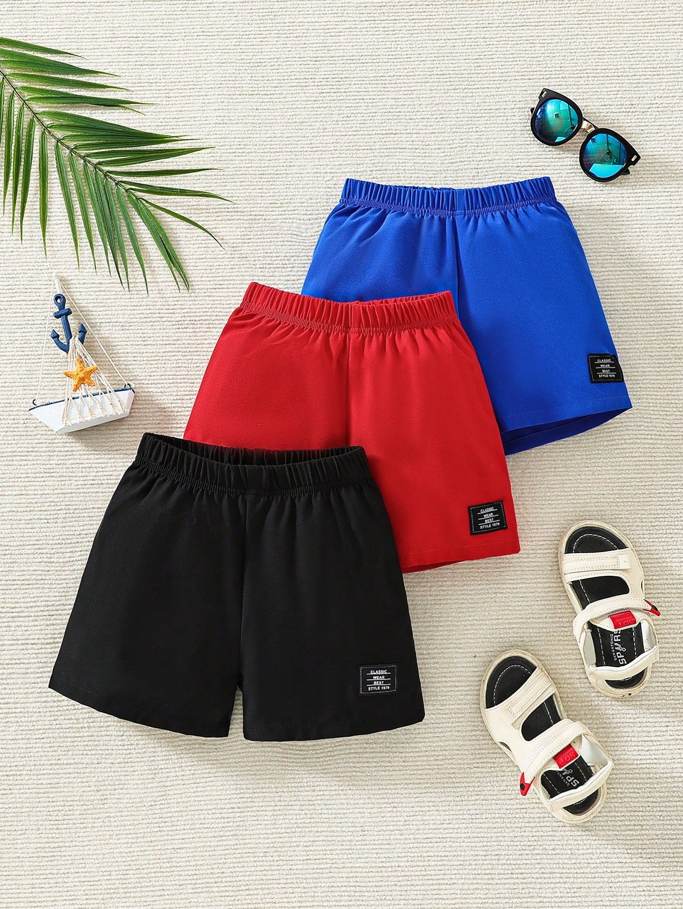 Young Boy 3pcs/Set Casual Shorts With Applique Detailing