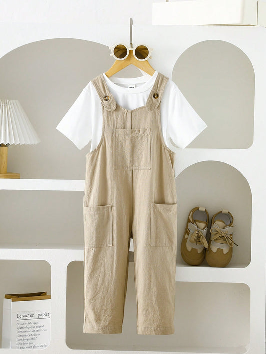 Young Boys' Simple Casual Jumpsuit With Pockets