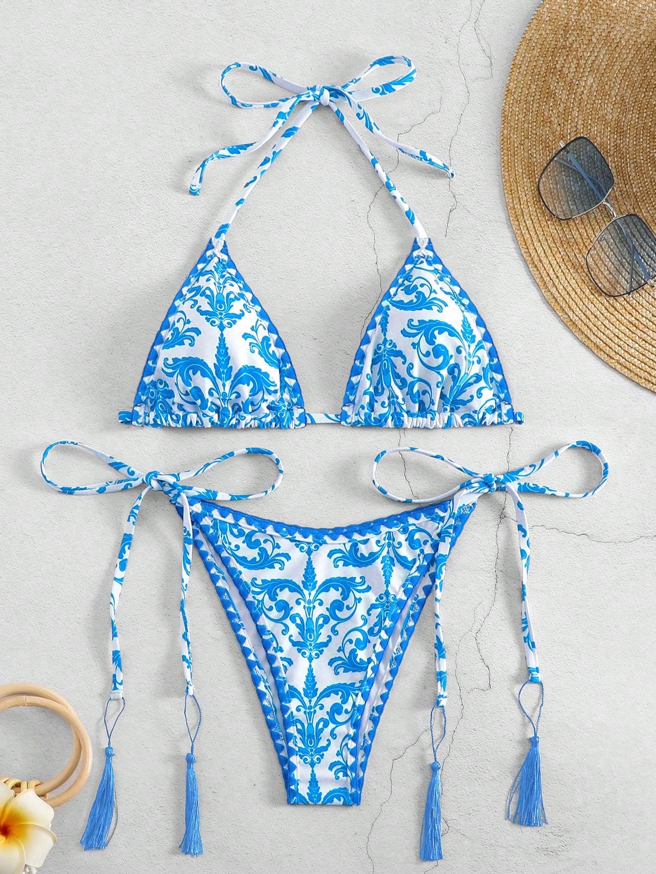 Swim Printed Halter Neck Bikini Two Piece Swimsuits Set, String Beach Outfit Bathing Suit Summer,Summer Beach