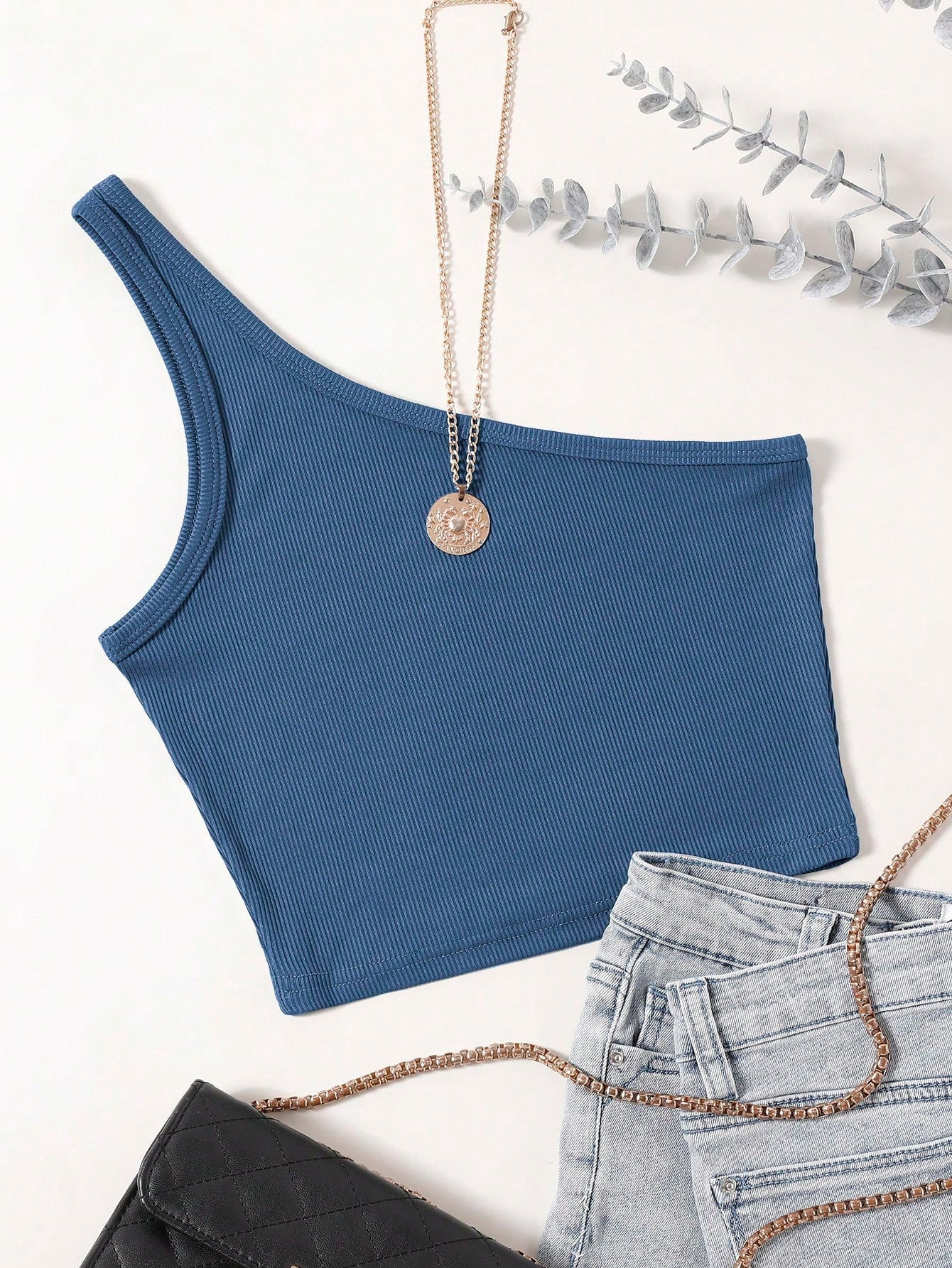 One Shoulder Rib-knit Crop Top