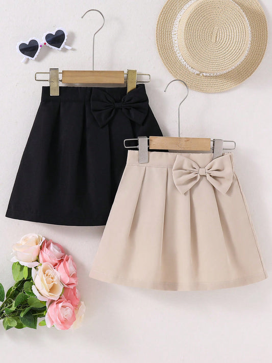 Young Girl 2-Piece Bowknot Front Pleated Mini Skirt