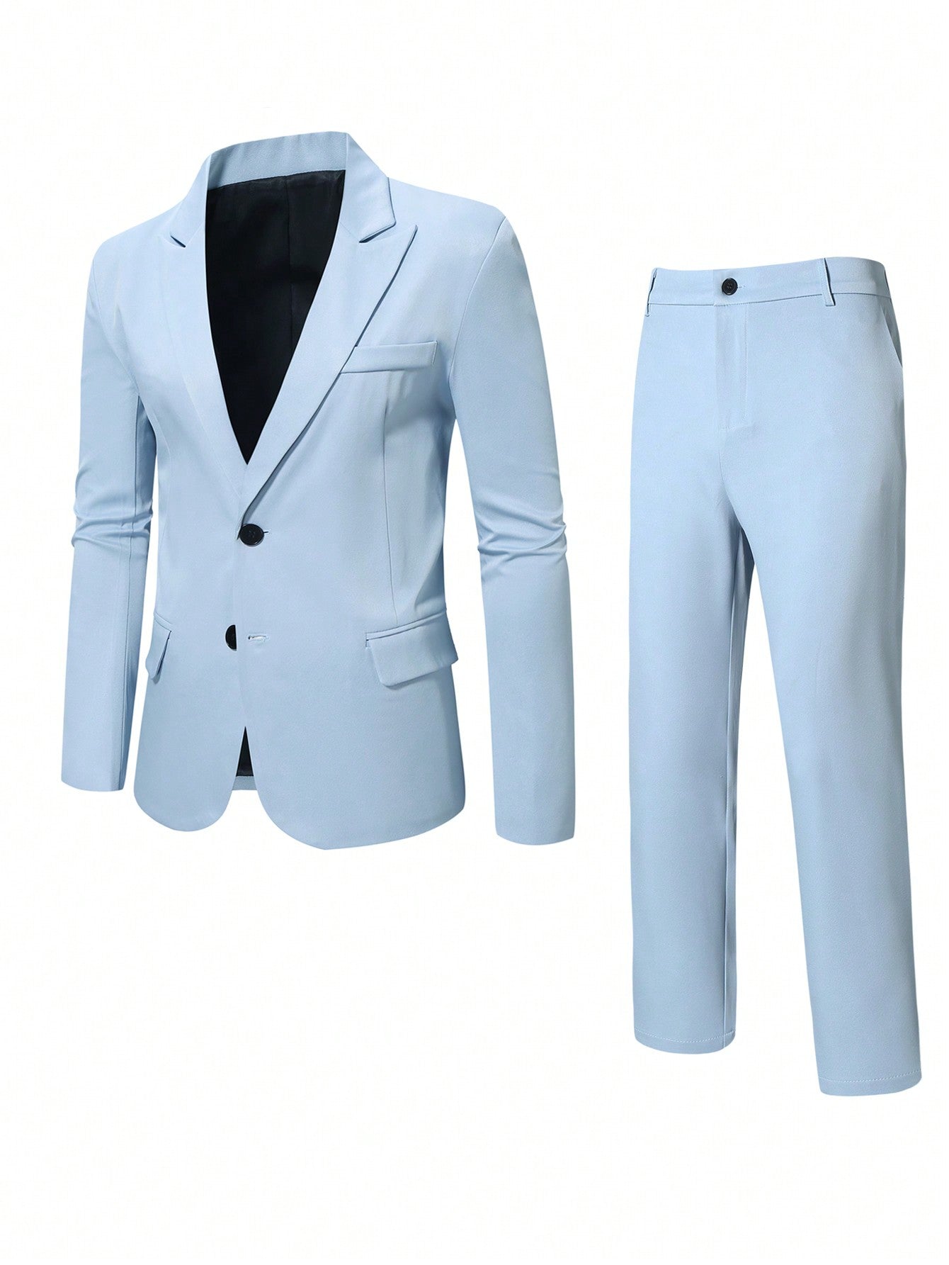 Men Plus-Size Spring And Autumn Casual Solid Color Suit With Turn-Down Collar, Long Coat And Pants