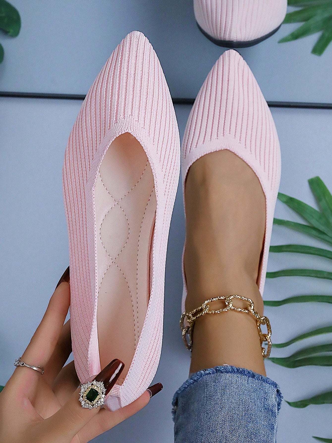 Knitted Women's Flat Shoes, Including Breathable Knitted Flat Shoes, Elegant Pointed Toe Dress Shoes, And Light Slip On Flat Shoes