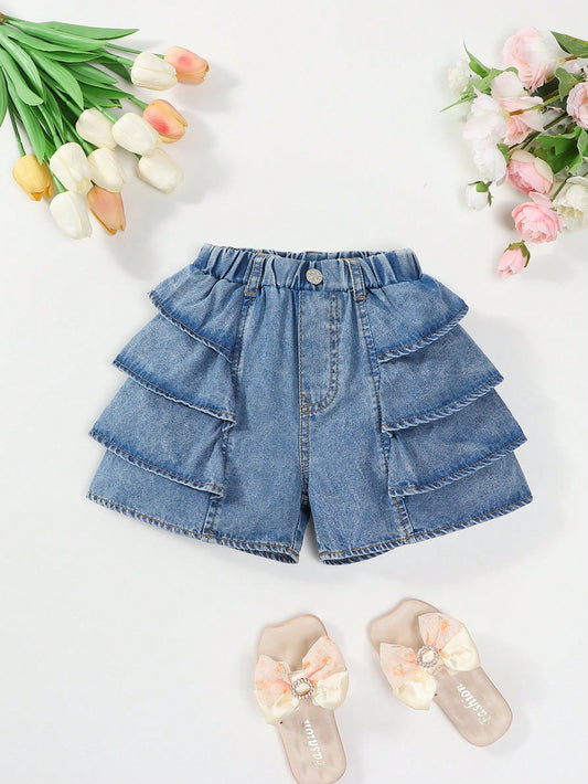 Young Girl Fashionable Summer Sweet Ruffle Trim Shorts For Casual Look