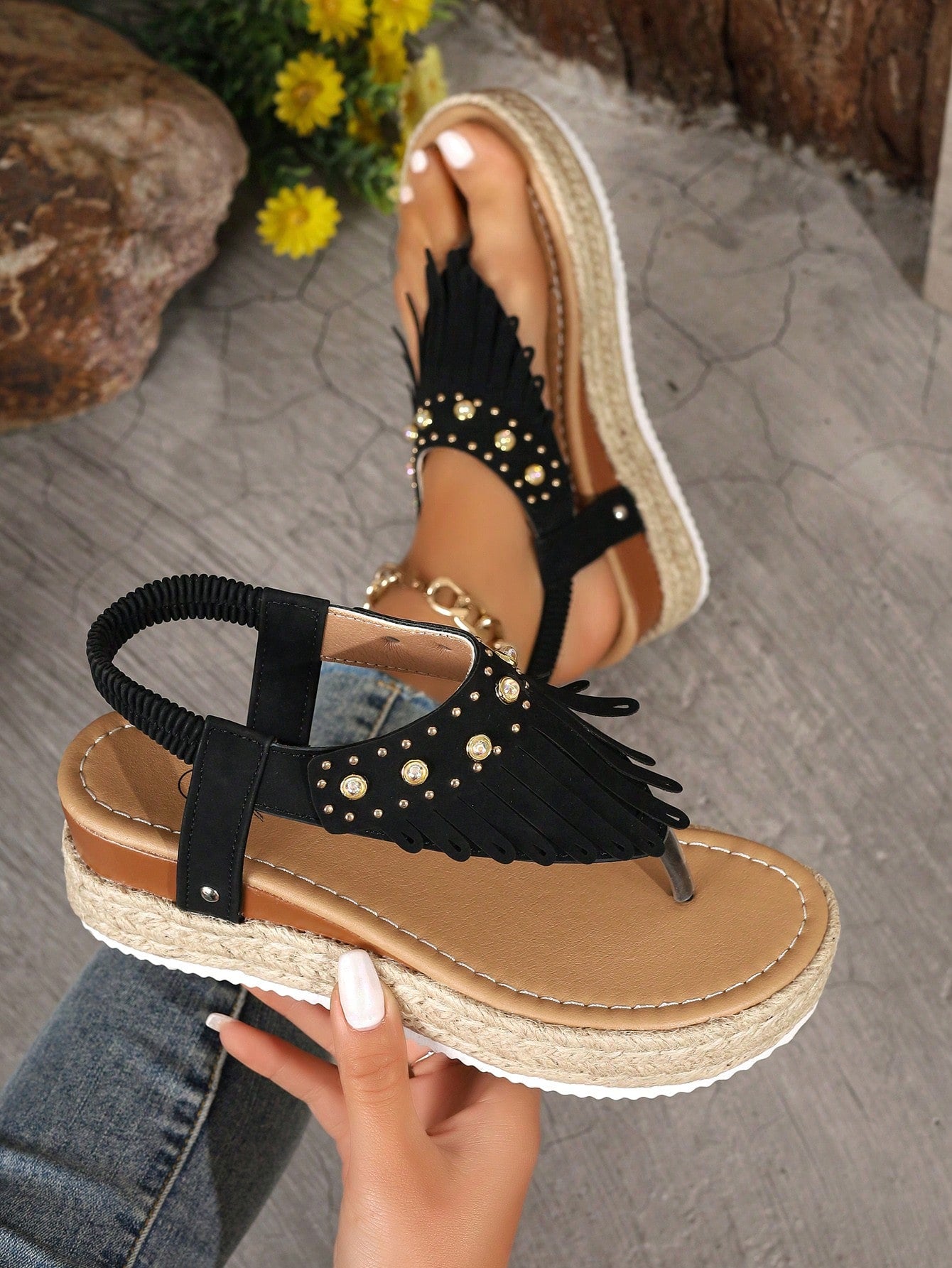 2024 Summer New Arrival Women Thick-Soled Fringed Sandals, Pink