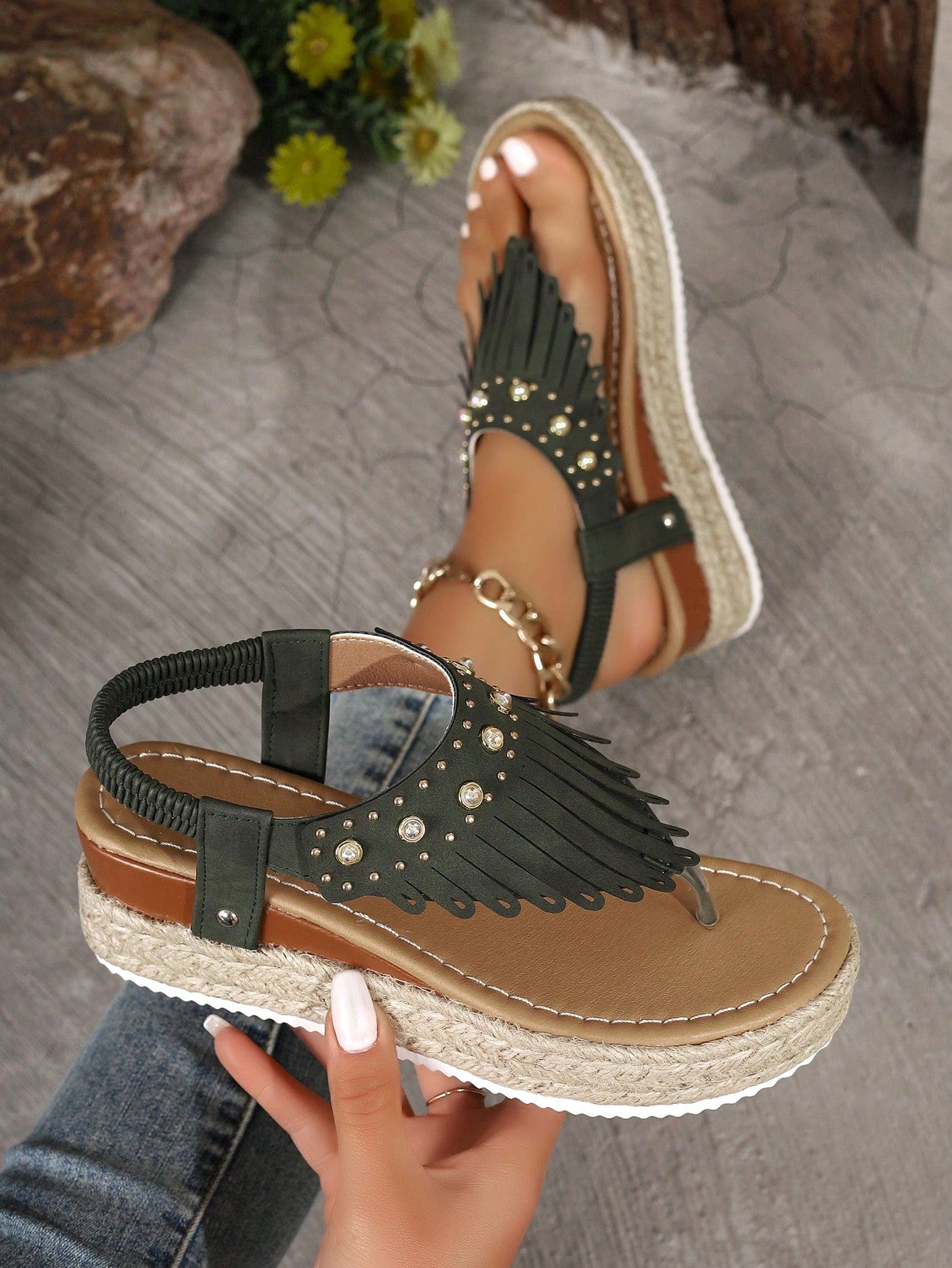 2024 Summer New Arrival Women Thick-Soled Fringed Sandals, Pink