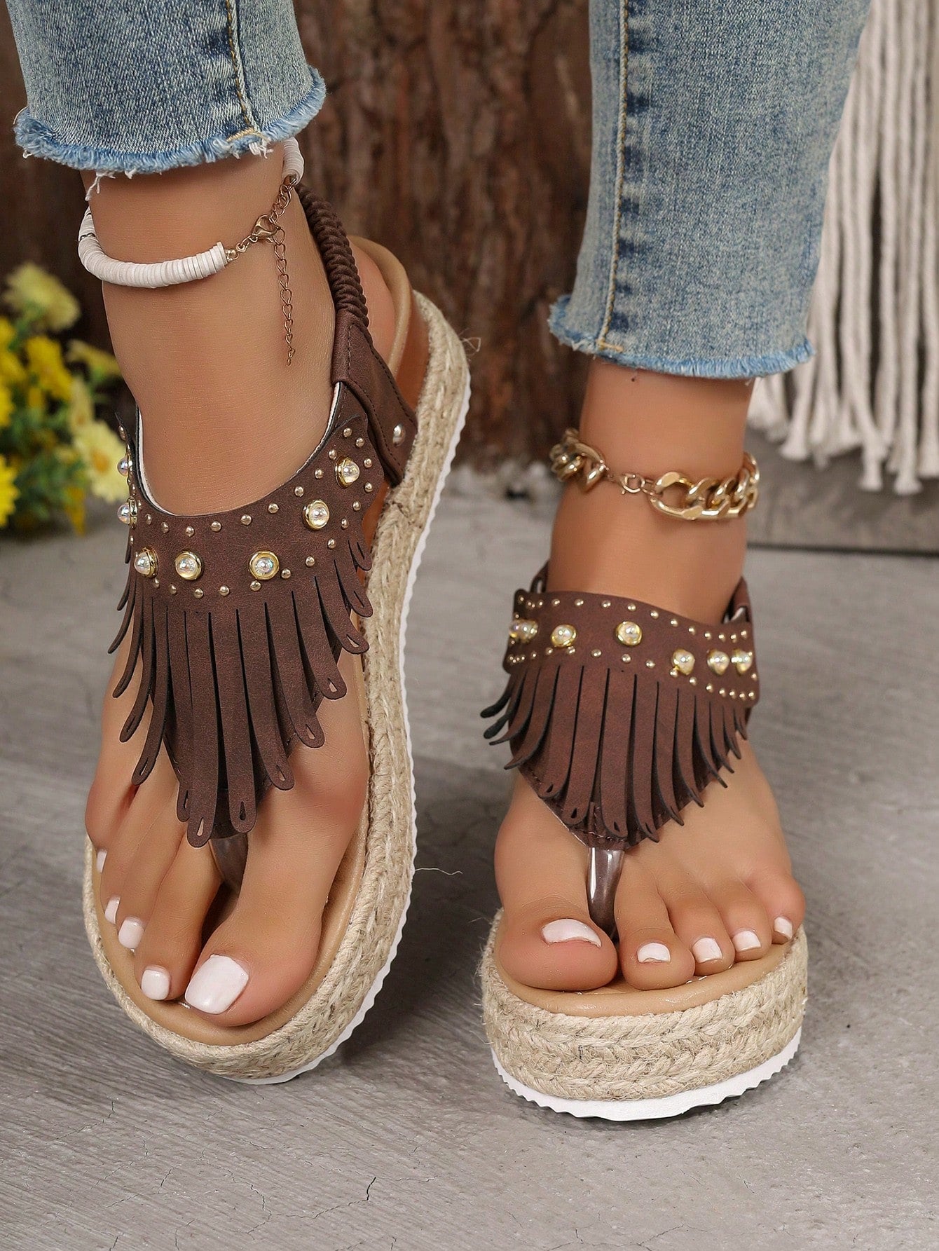 2024 Summer New Arrival Women Thick-Soled Fringed Sandals, Pink