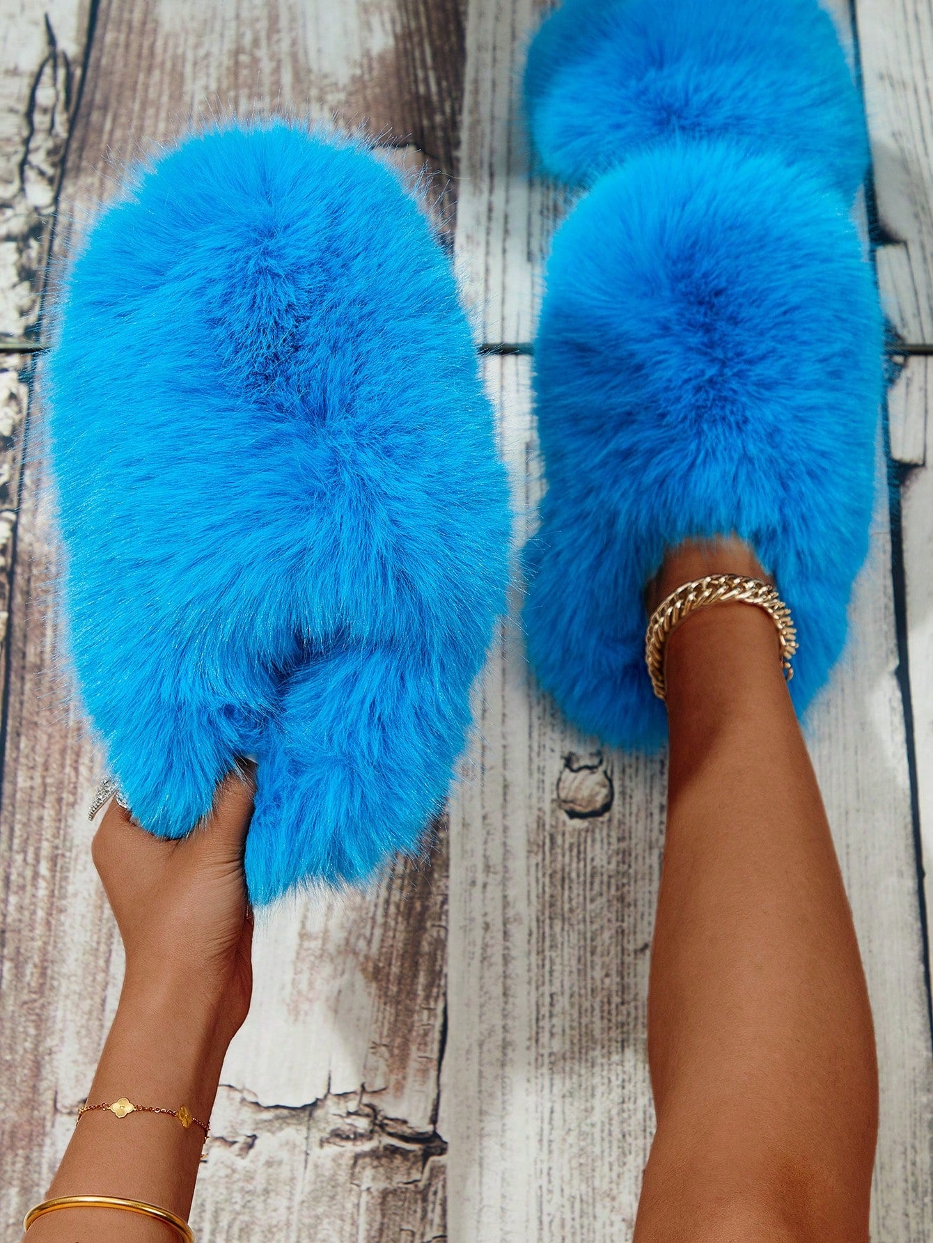 Women's Fluffy Slippers, Spring/Autumn Indoor House Slippers, Warm & Silent, Plus Size, Faux Fur Fashion Outdoor Half-Wrapped Slippers