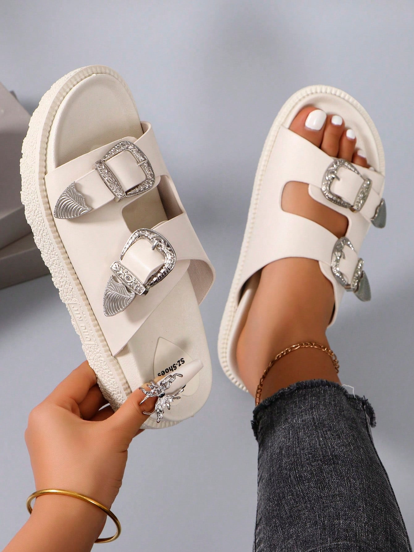 New Arrival Women's Fashionable And Comfortable Sandals With Buckle Strap, Floral Design, Open Toe, Slip-On, Platform Wedge Heel