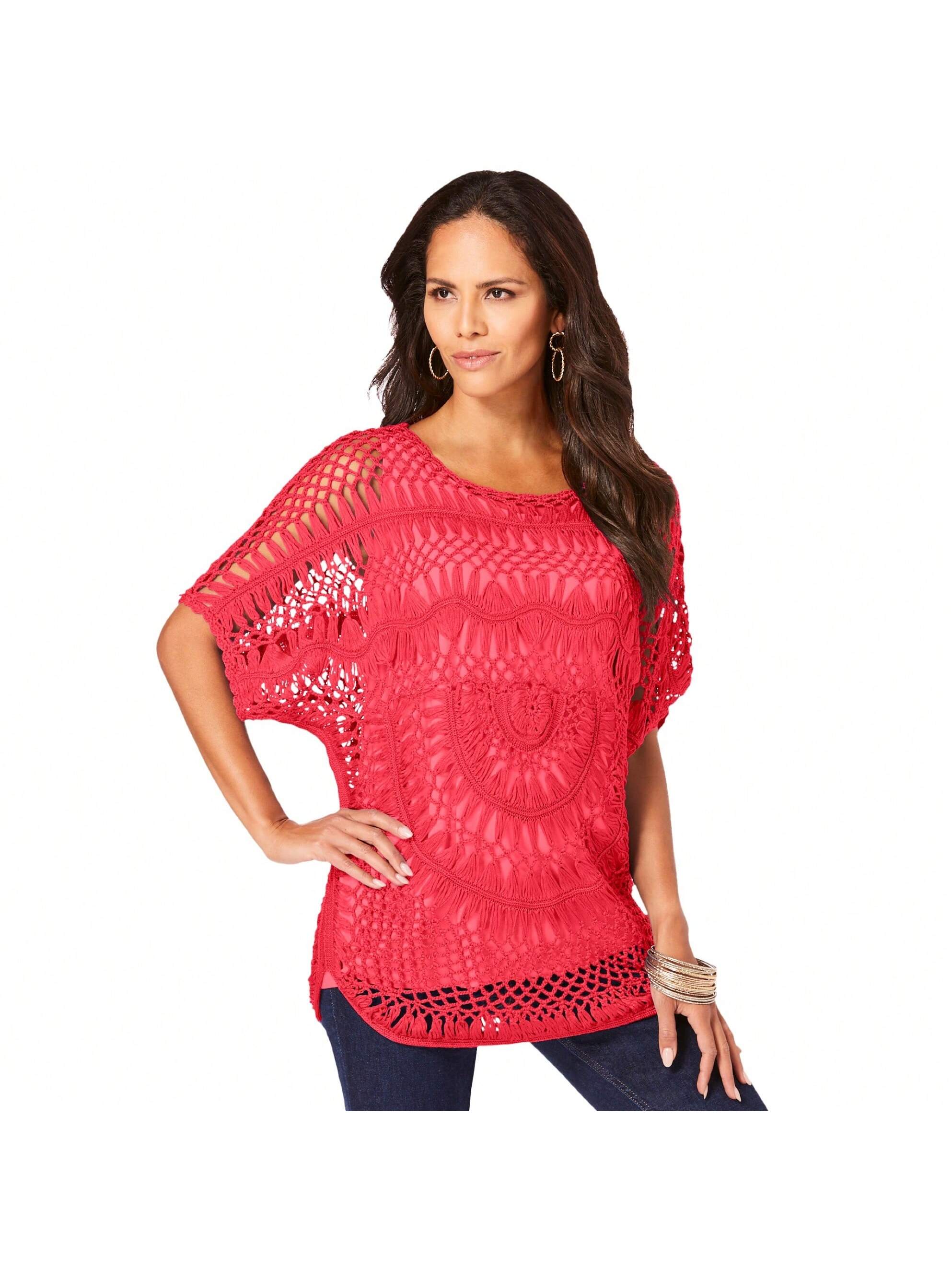 Roaman's Women's Plus Size Pullover Crochet Sweater