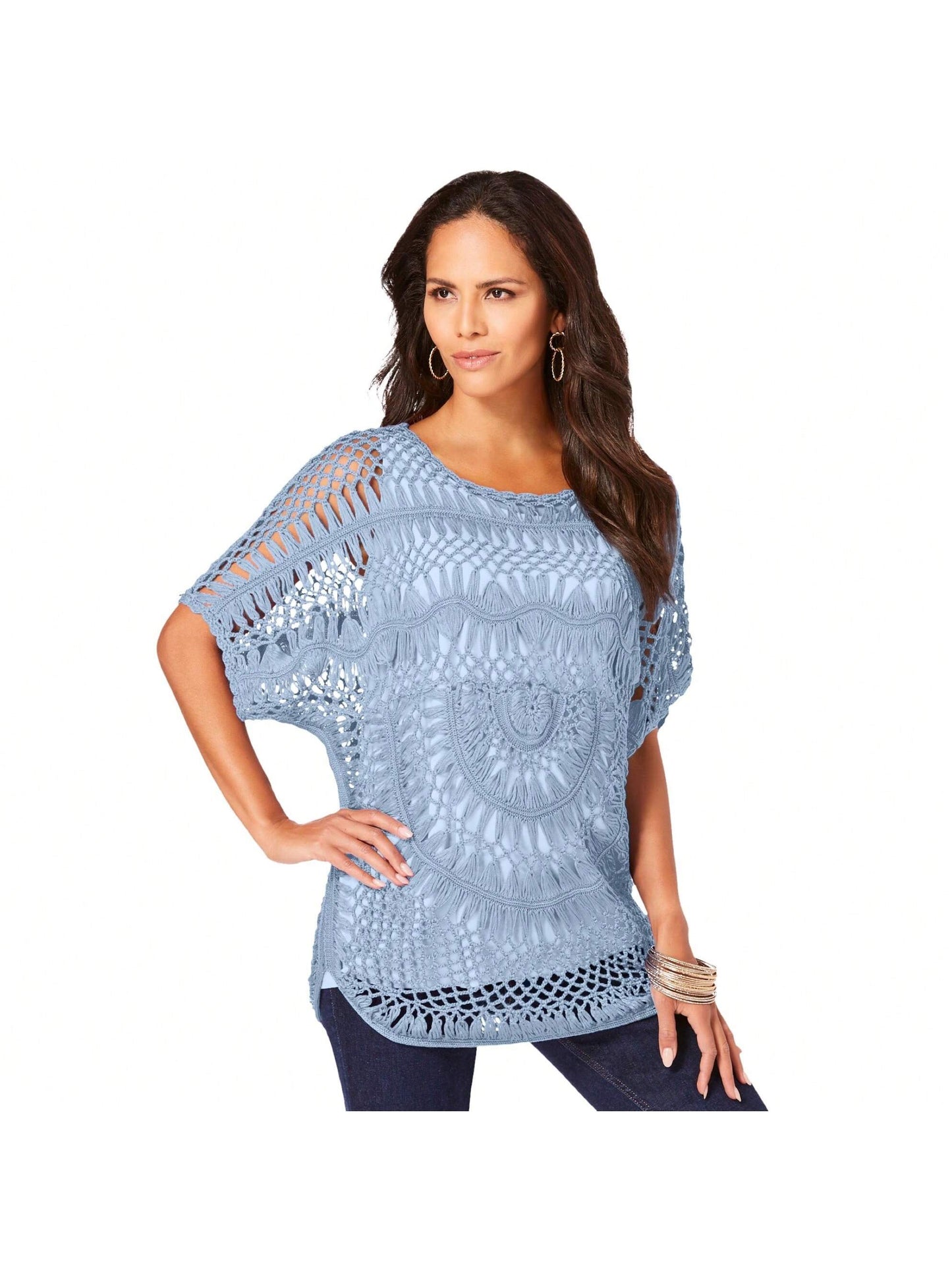 Roaman's Women's Plus Size Pullover Crochet Sweater