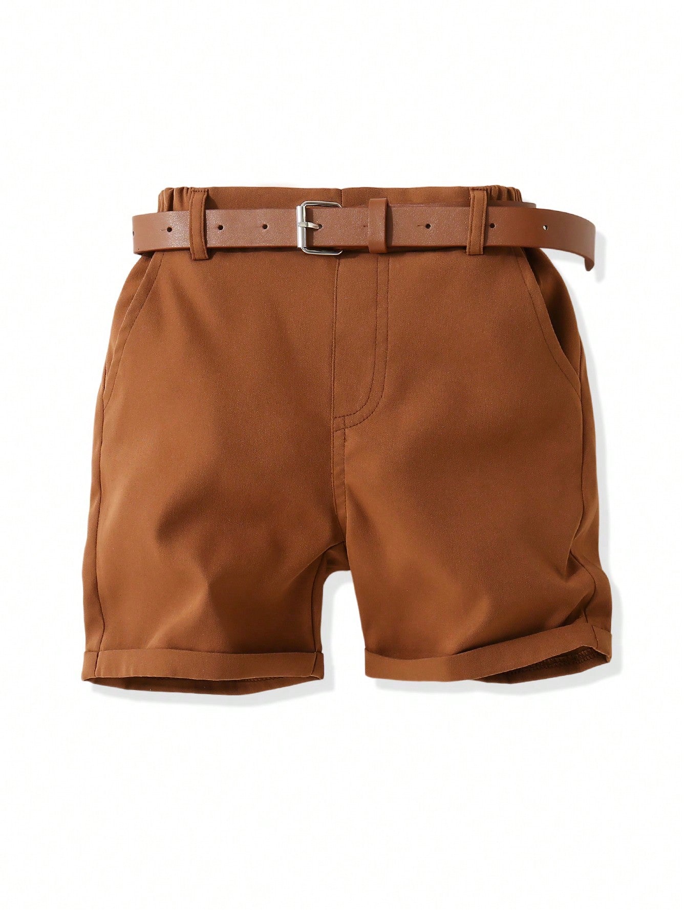 Young Boy Comfortable Woven Solid Color Belt Shorts, Spring/Summer