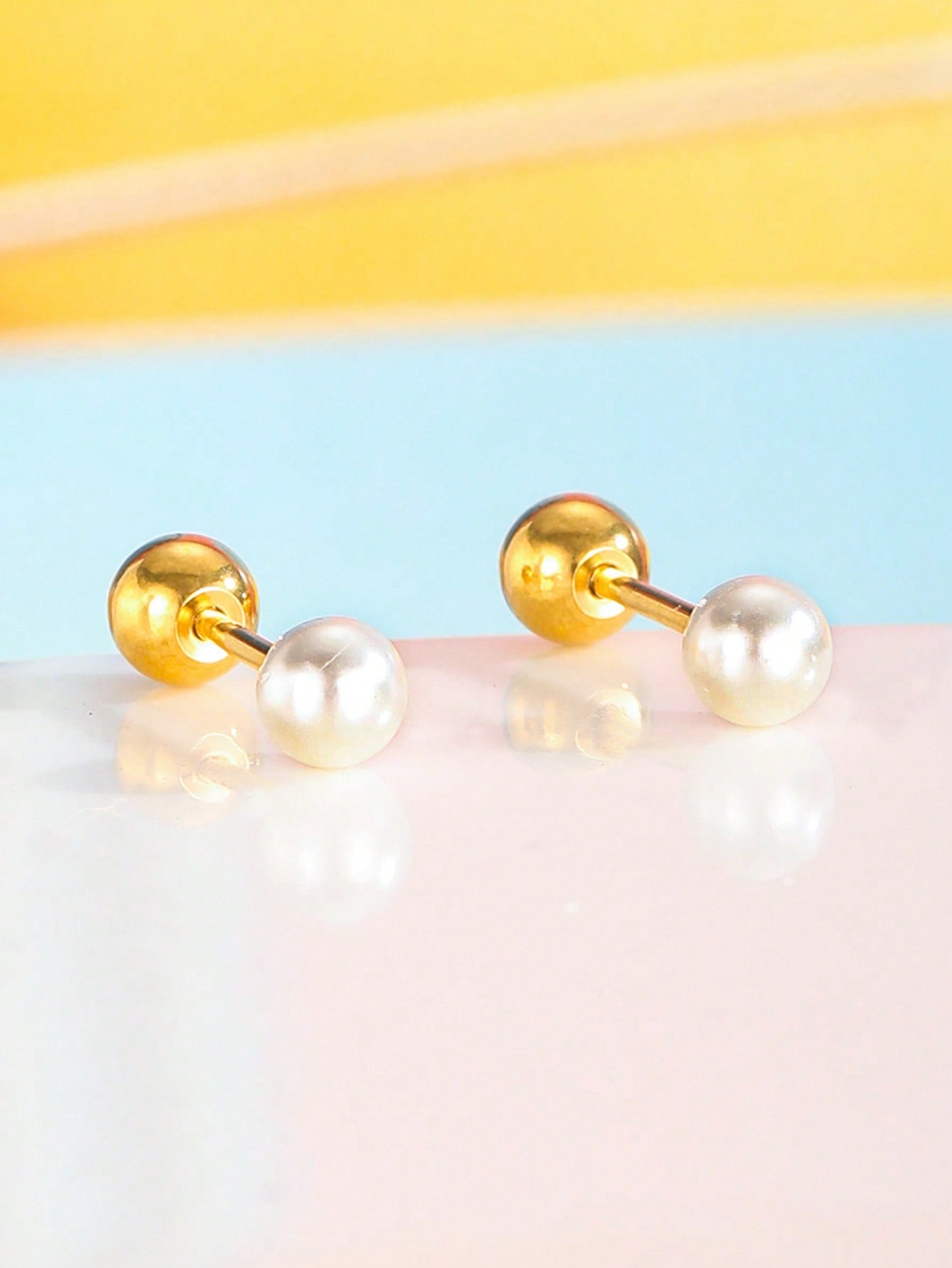 1pair Sweet Exquisite Faux Pearl Stud Earrings For Girls Fashion Party Jewelry Gift For Children Birthday Gift & Daily Wear