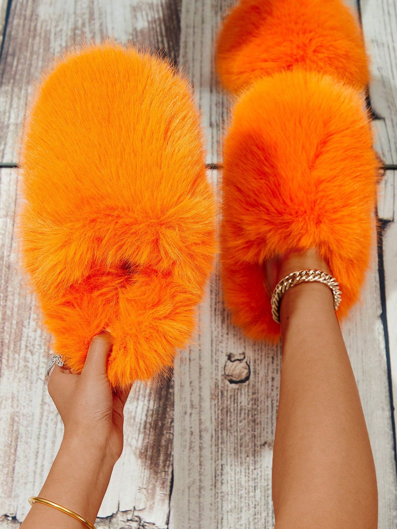 Faux Fur Lined Slippers For Women, Warm Indoor Slip-On Fluffy House Shoes, Plus Size Slippers For Outdoor Wear