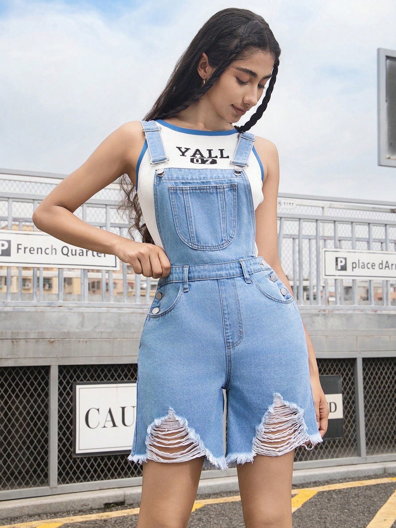 Teen Girls Casual Fashion College Style Washed Denim Overalls