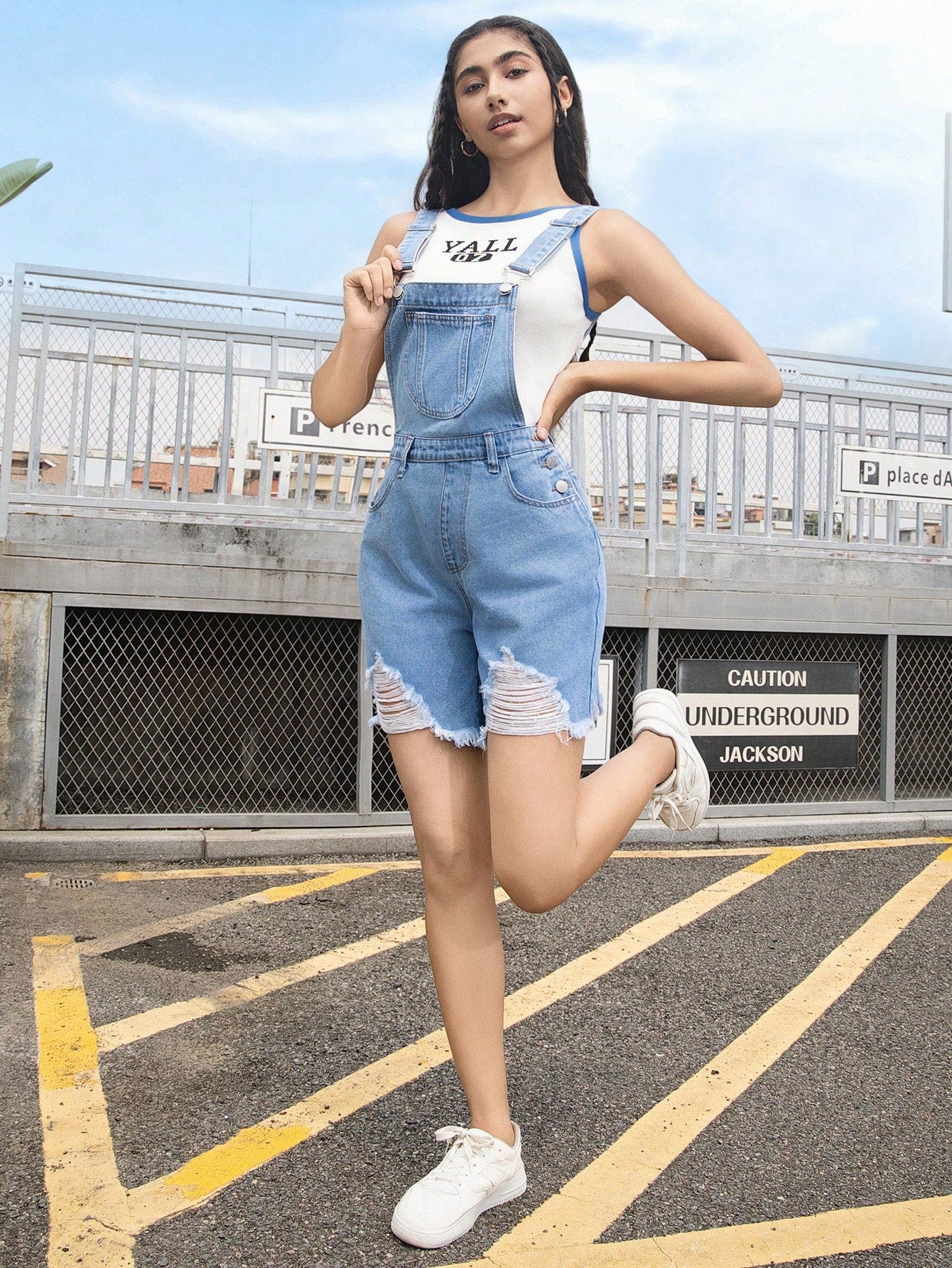 Teen Girls Casual Fashion College Style Washed Denim Overalls