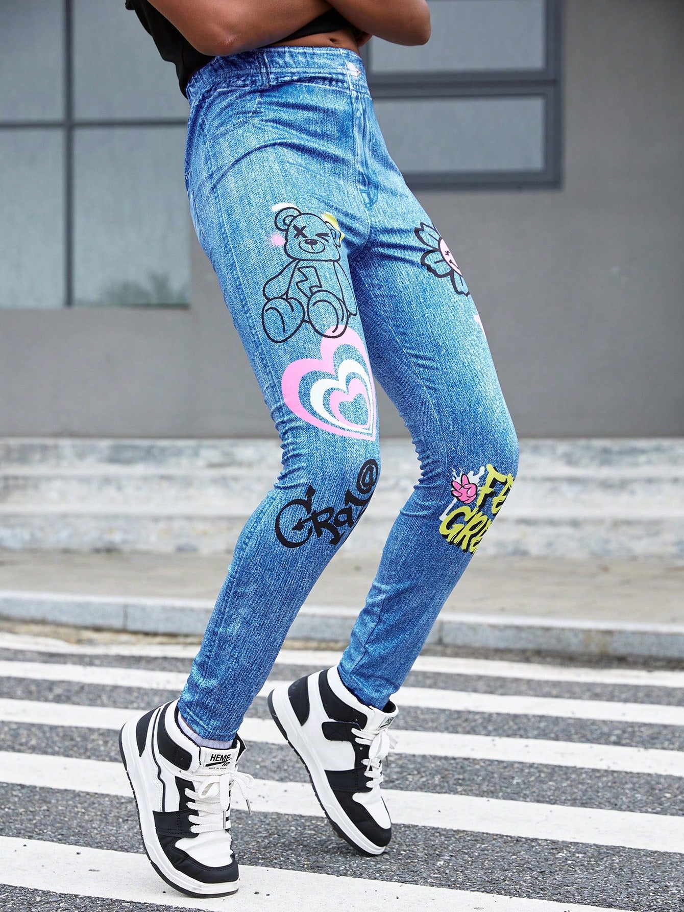 Tween Girl Casual Mid-Rise Comfortable Denim Effect Long Leggings