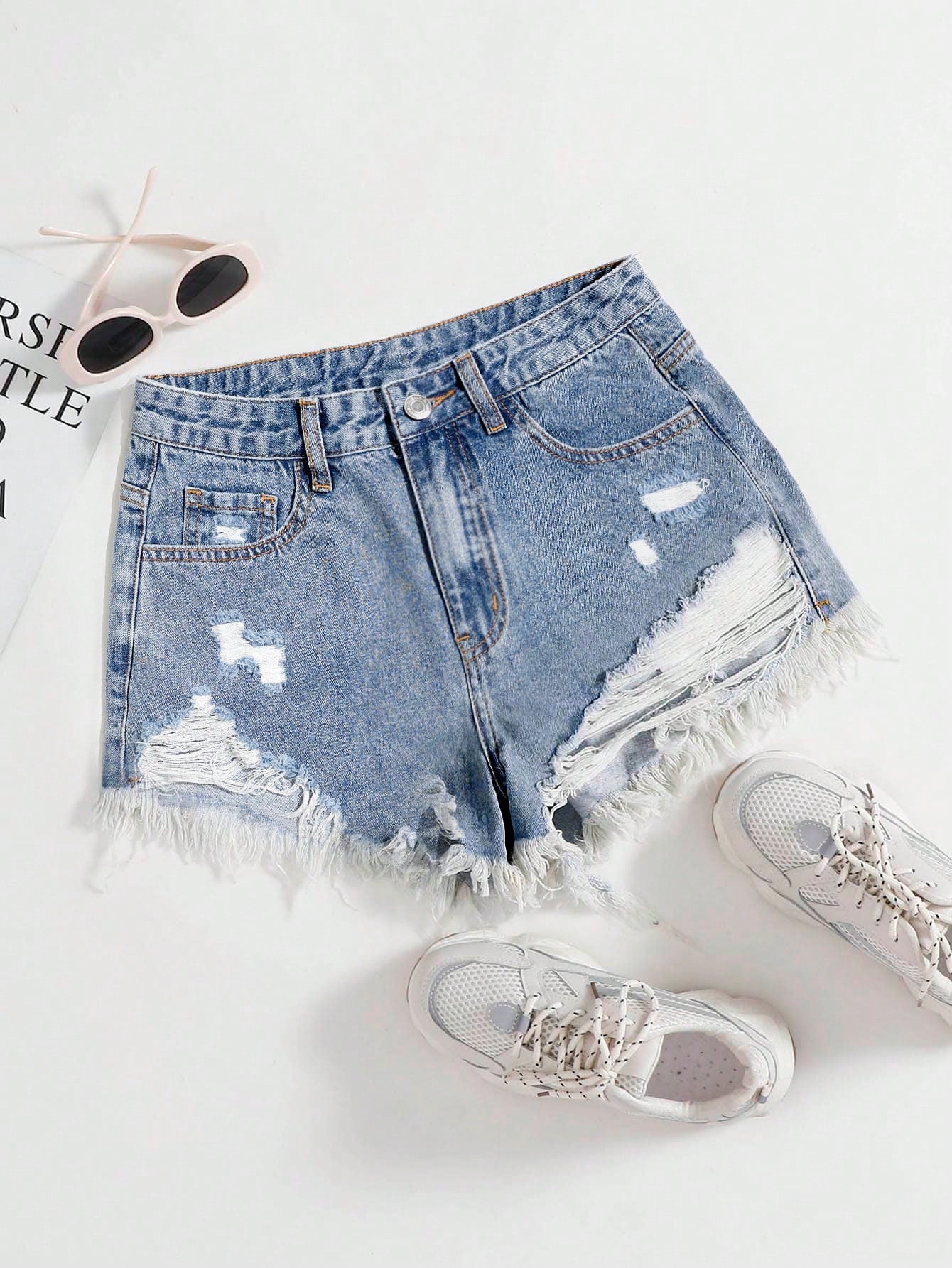 Summer Casual Distressed Frayed Denim Shorts