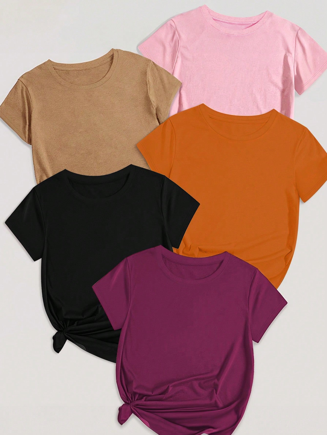 Plus Size Round Neck Short Sleeve Solid Color T-Shirt