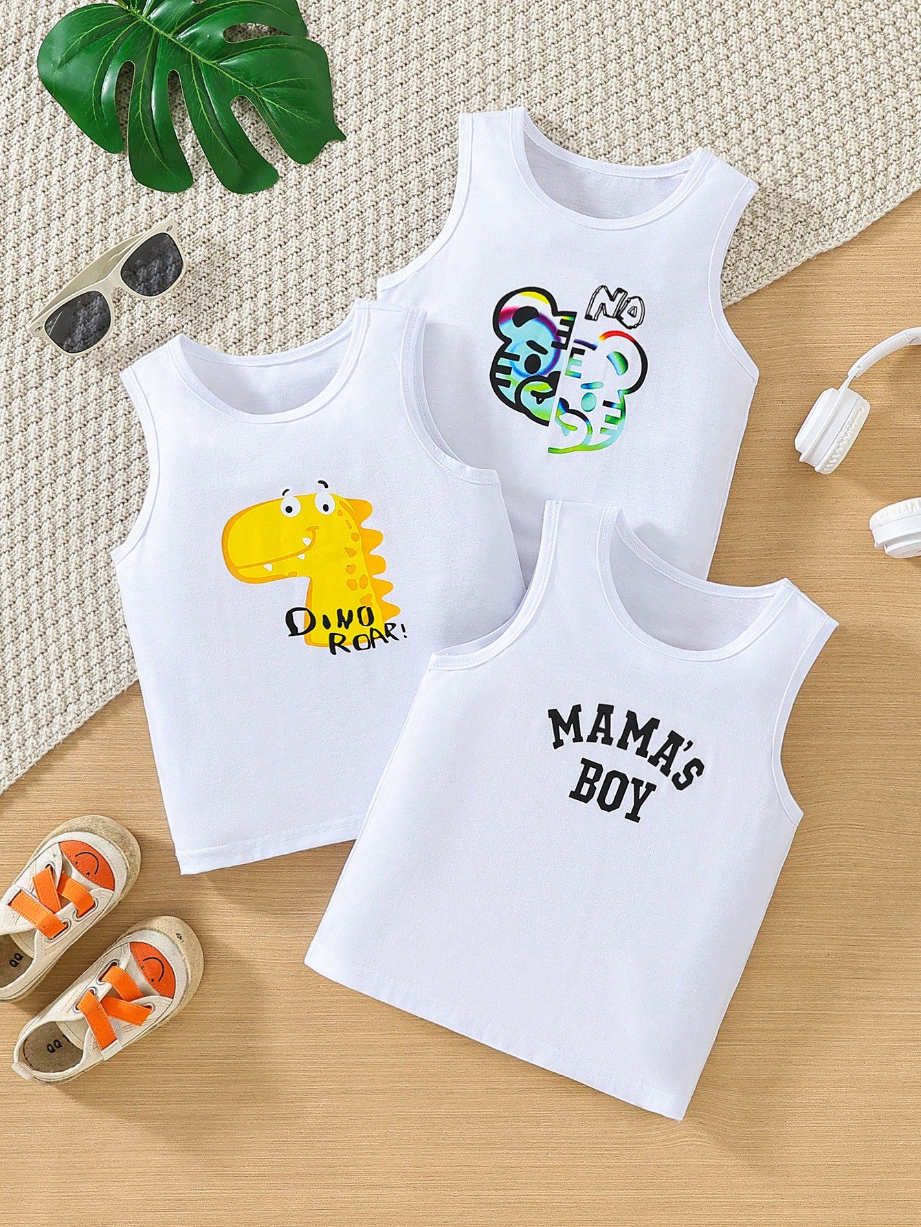 Young Boy 3pcs Commuting Comfortable Leisure Sports Letter Graphic Tank Top