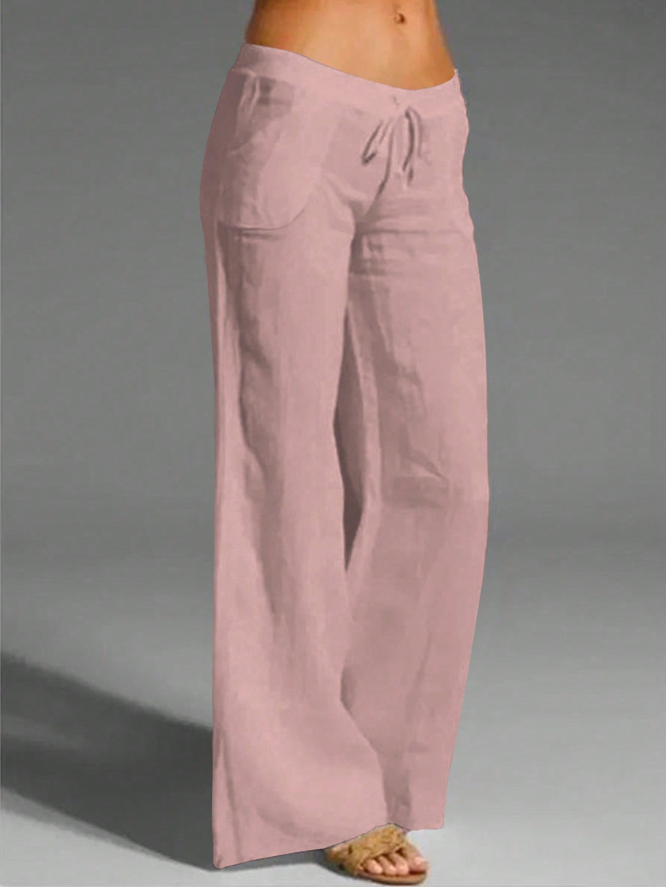 Women's Simple Solid Color Drawstring Waist Long Pants