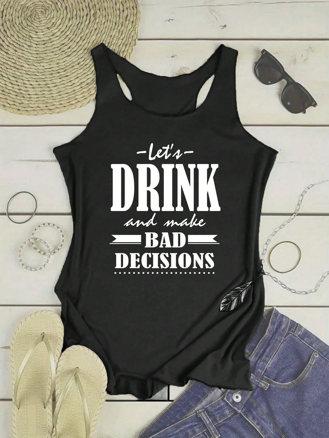 Women's Fashionable Summer Casual Sports Style Printed Tank Top Let's DRINK And Make BAD DECISIONS