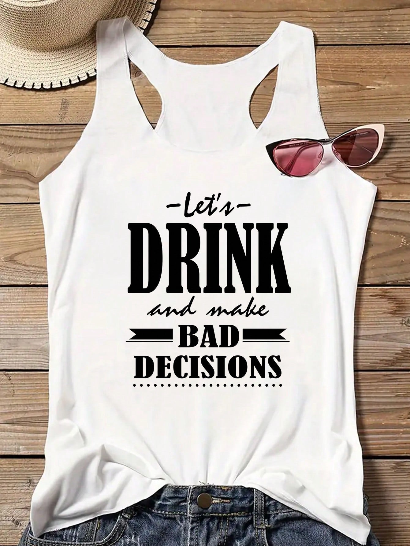 Women's Fashionable Summer Casual Sports Style Printed Tank Top Let's DRINK And Make BAD DECISIONS