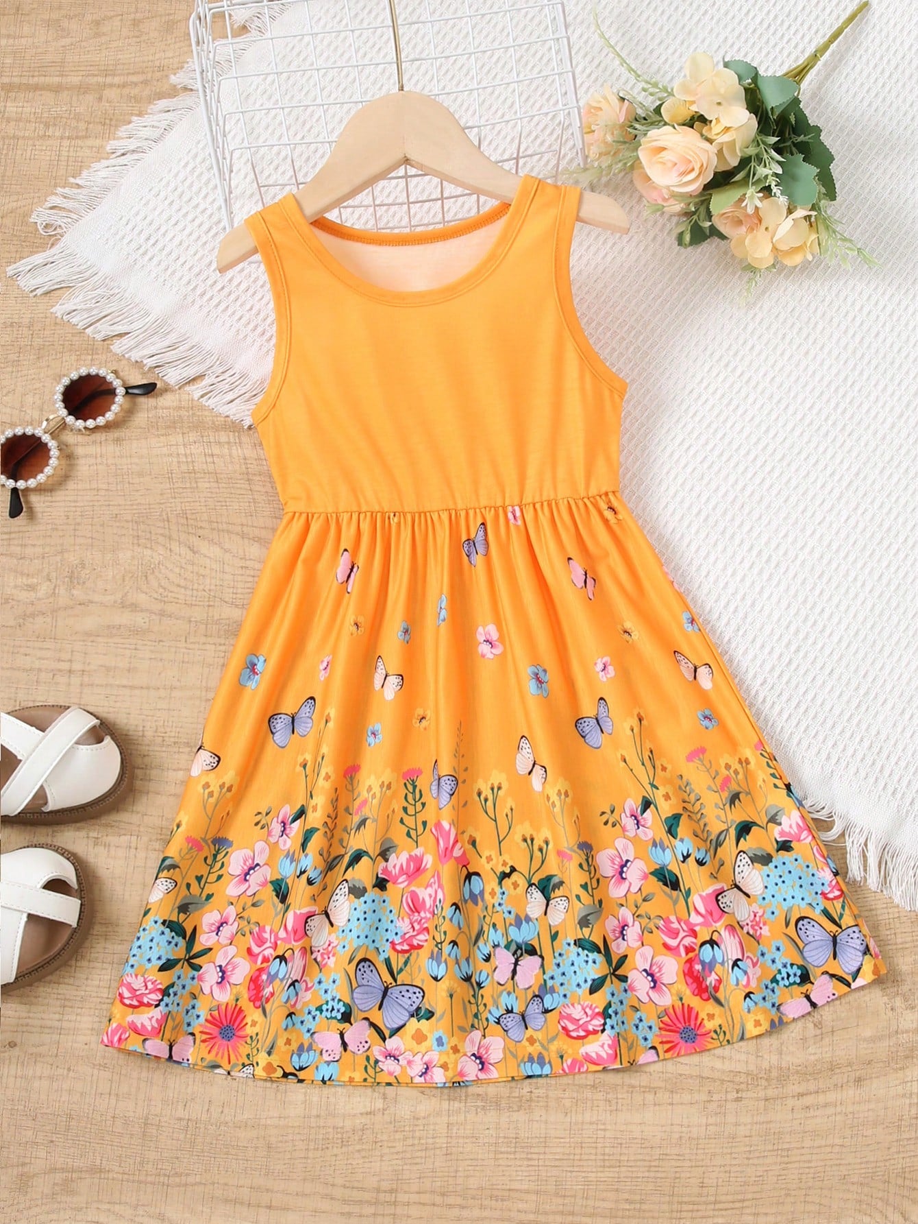 Young Girl Sweet Butterfly Printed Dress