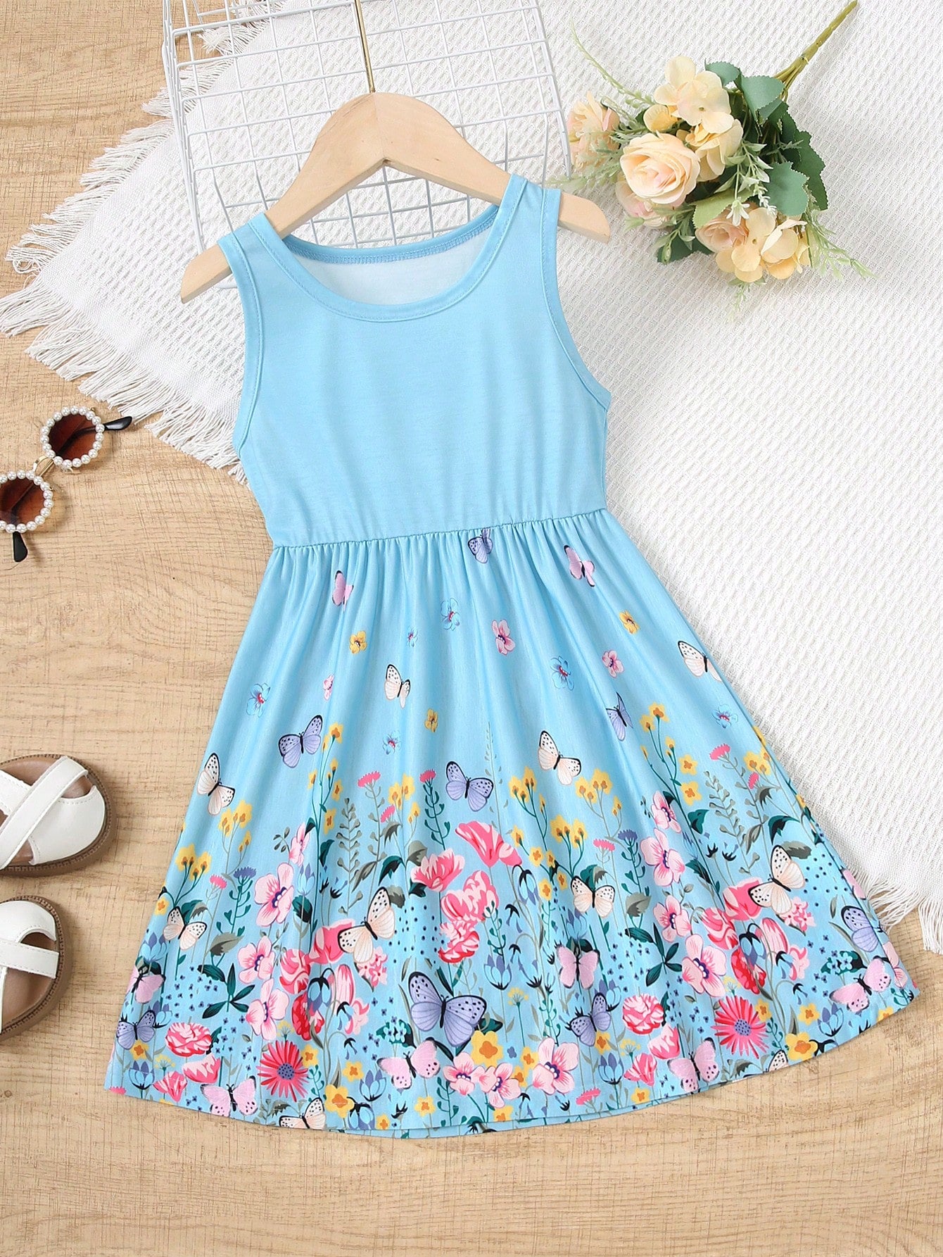 Young Girl Sweet Butterfly Printed Dress