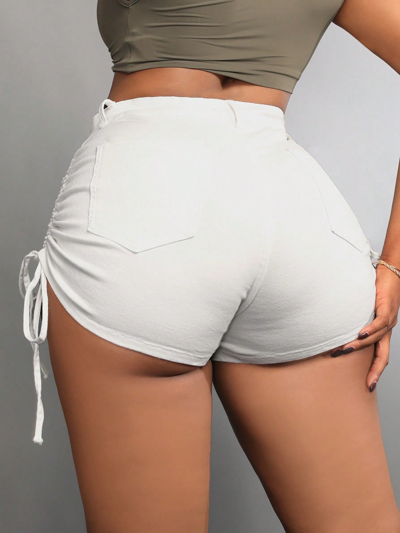 Plus Size Drawstring Side Tight Denim Shorts