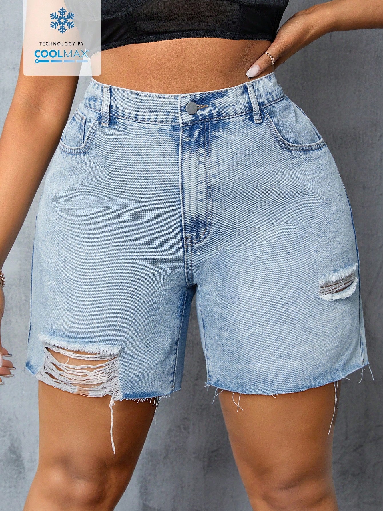 Plus Size Ripped Raw Edge Denim Shorts