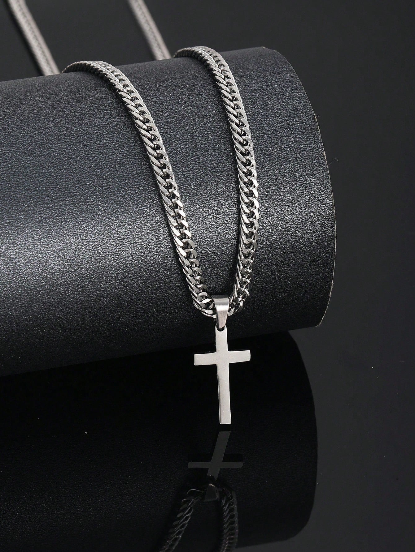 1pc Boys Minimalist Classic Cross Pendant Stainless Steel  Chain Necklace For Daily Wear For Street Party Jewelry Accessory