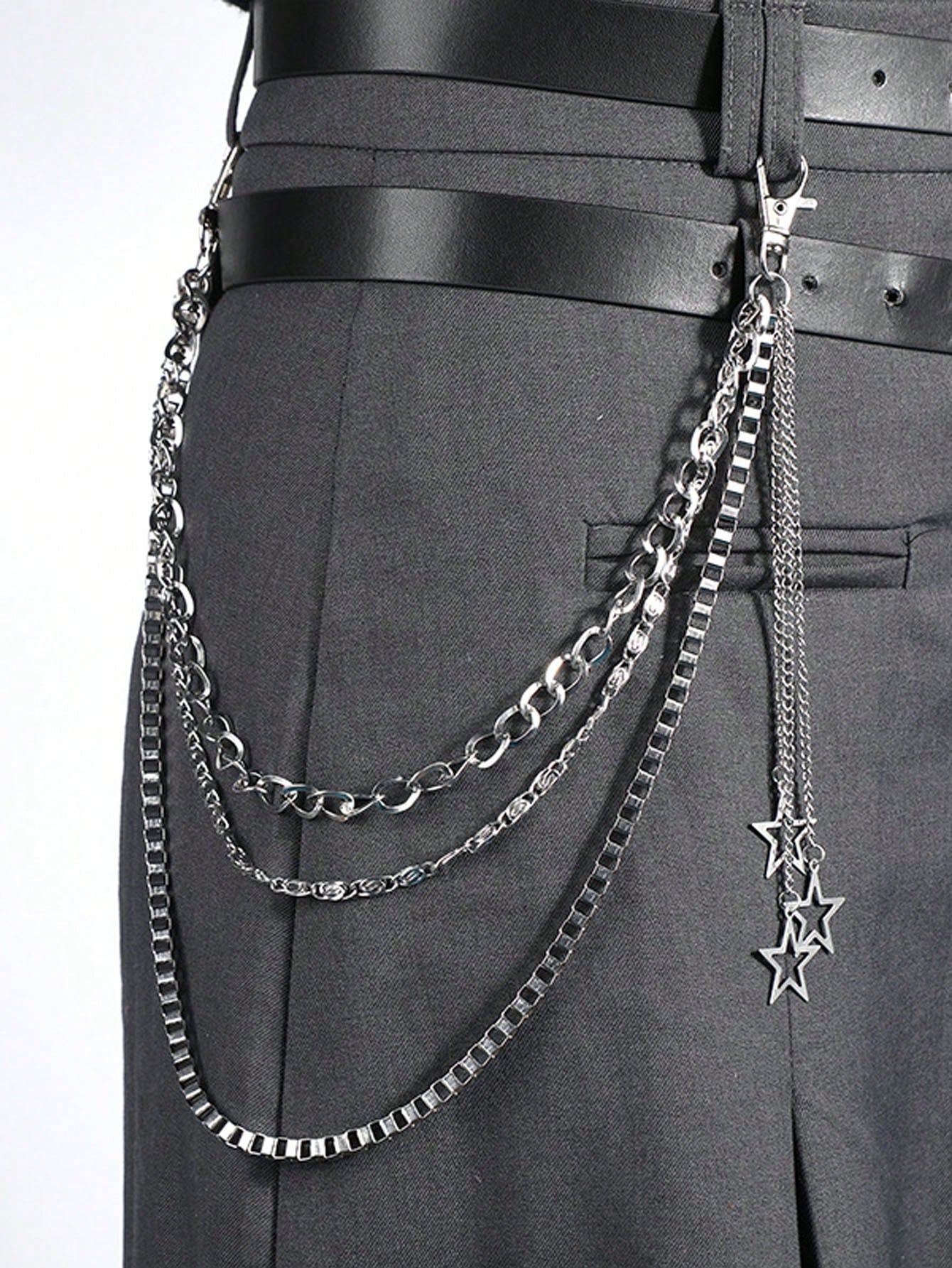 1pc 3-Layer Star Waist Chain, Chain With 5-Pointed Star Pendant, Punk Style Waist Chain Pant Chain Accessory, Suitable For Trousers, Shorts And JK Skirt