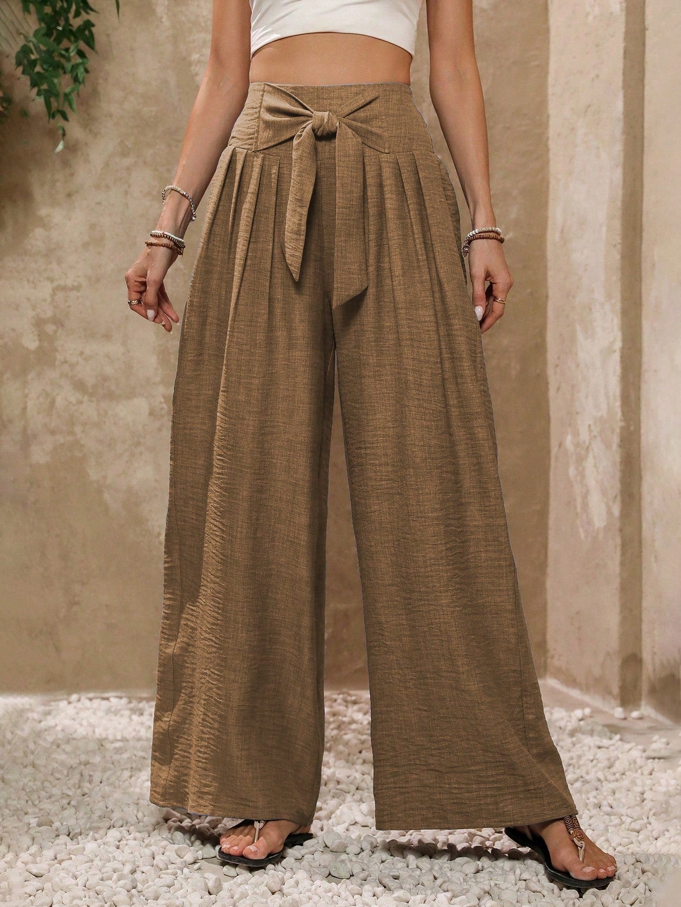 Women's Fashion Wide-Leg Pants With Bow Detail