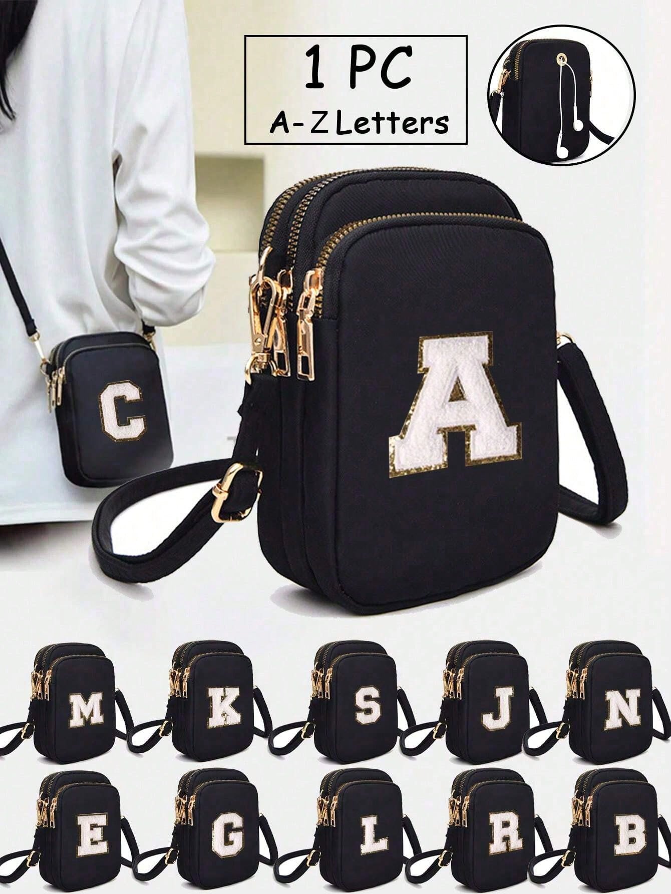 2pcs Leisure And Fashion Crossbody Walking Bag With Mobile Phone Cloth Bag Vertical Zero Wallet For ,Girl,Travel,Back To School,Gifts(Alphabet Diy Handmade Bag!!!)