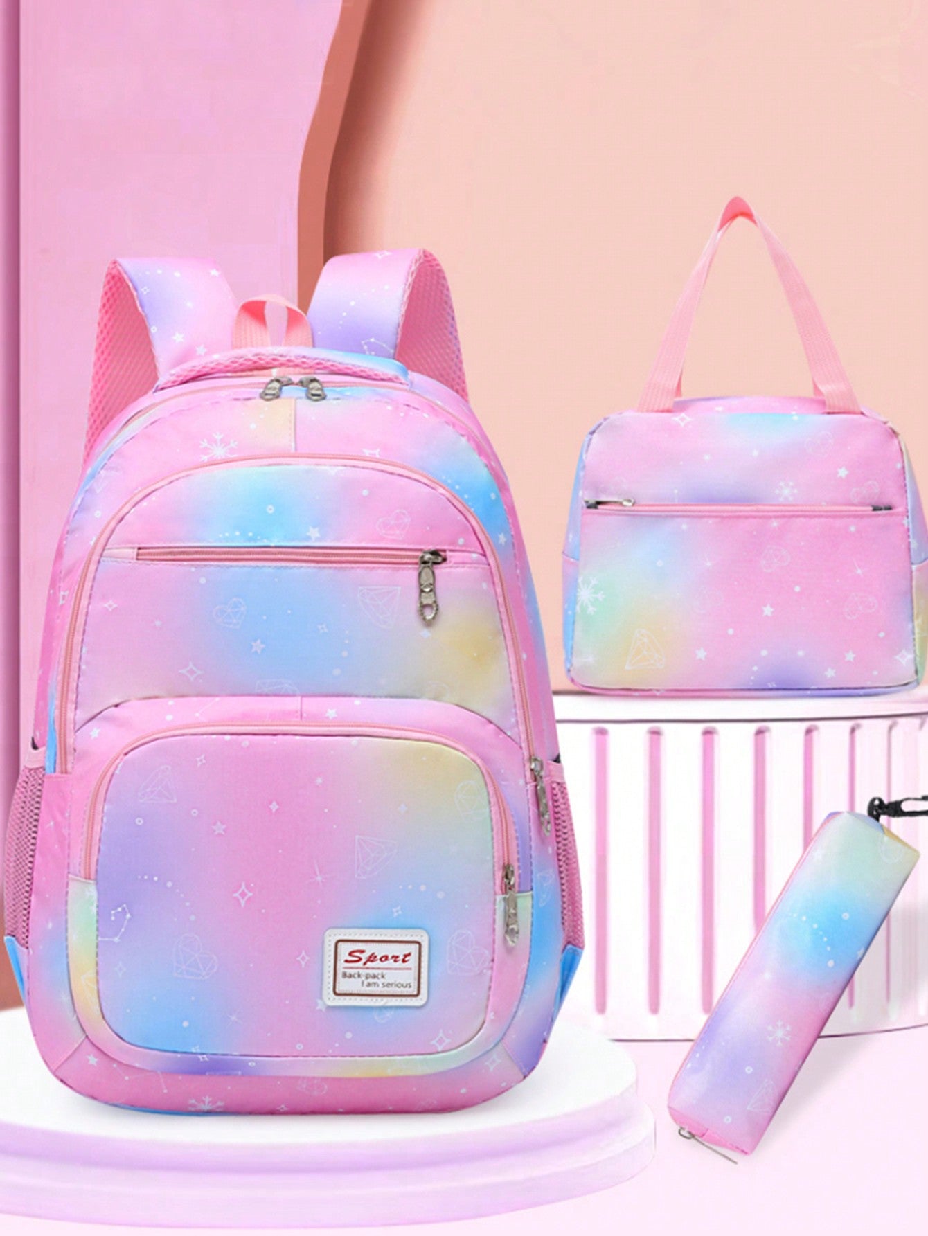 Three Pieces Cute Hundred Tie-Dye Girls School Bag Set, Children's School Bag With Lunch Box, Elementary School Outdoor School Bag,