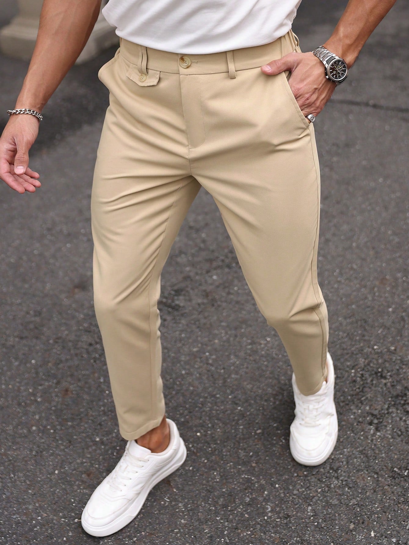 Men Solid Color Simple Style Daily Dress Pants