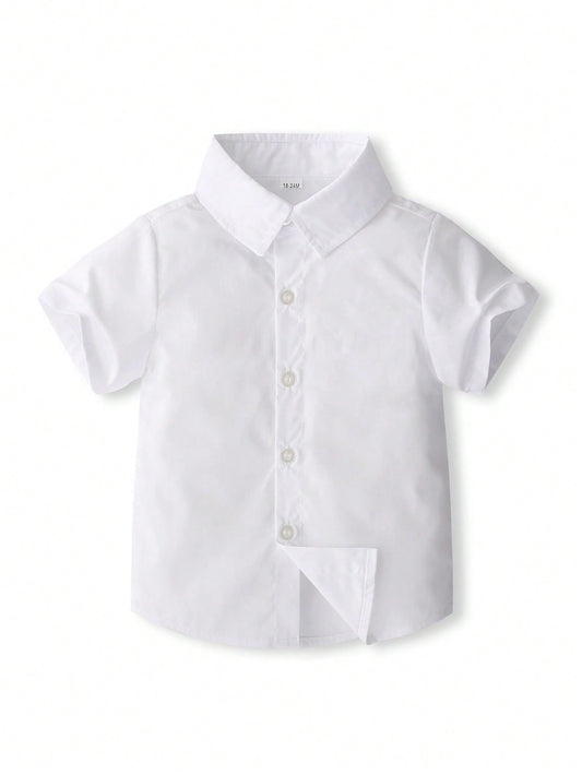 Young Boy Summer Short Sleeve Shirt Pure White Handsome Gentleman Simple Shirt