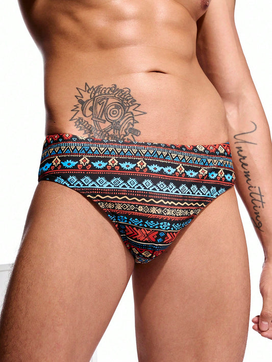 Men Retro Printed Swimming Trunks With Triangle Briefs