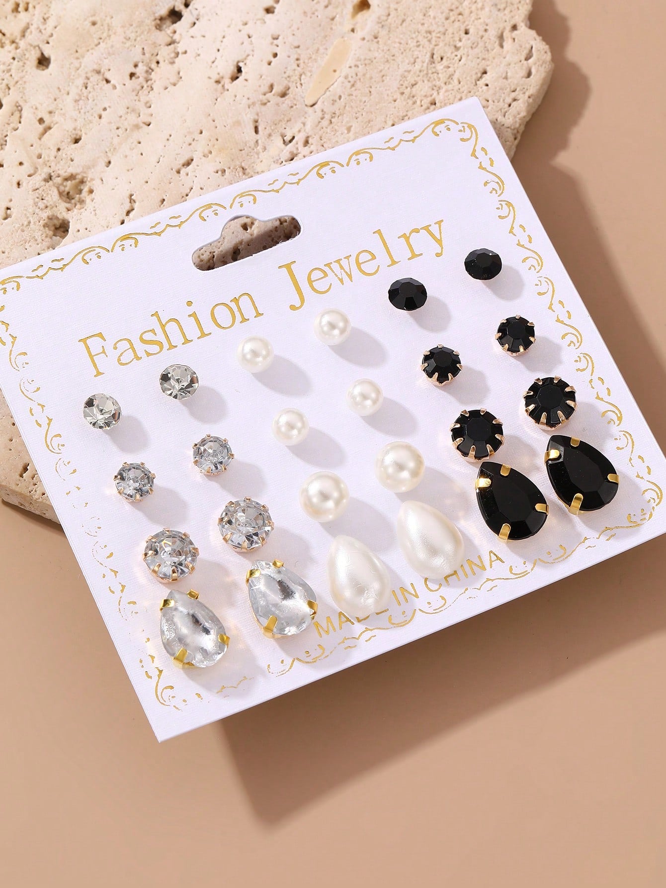 12pairsset Fashionable Minimalist Gold Plated Stud Earrings Set With Rhinestone, Stylish Kids Ear Jewelry