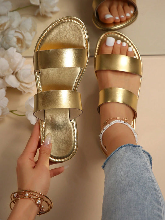 Women Flat Fashionable Casual Gold Beach Home Outdoor Party Leather Sandals