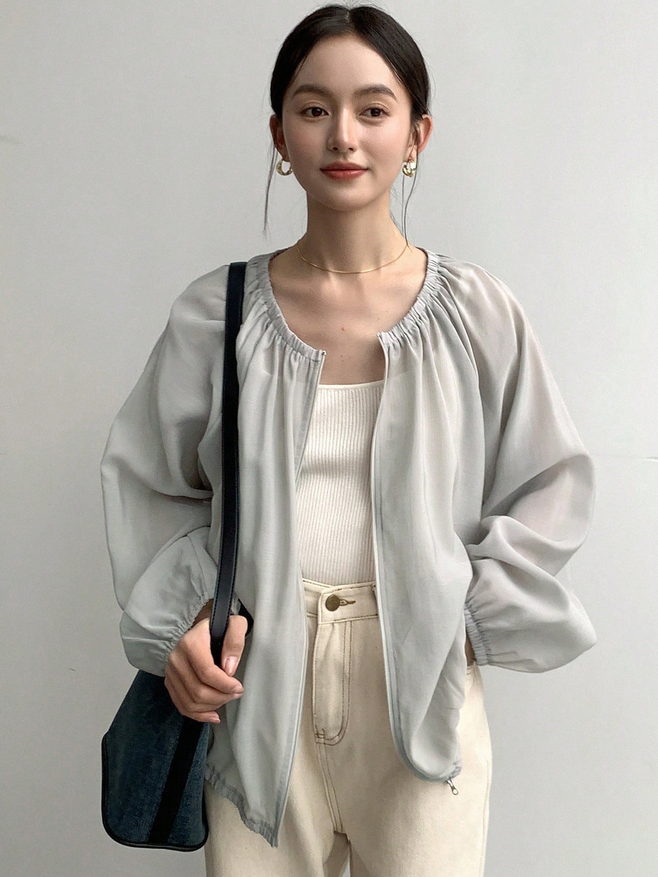 FRIFUL Women Lantern Sleeve Loose Spring/Summer Jacket