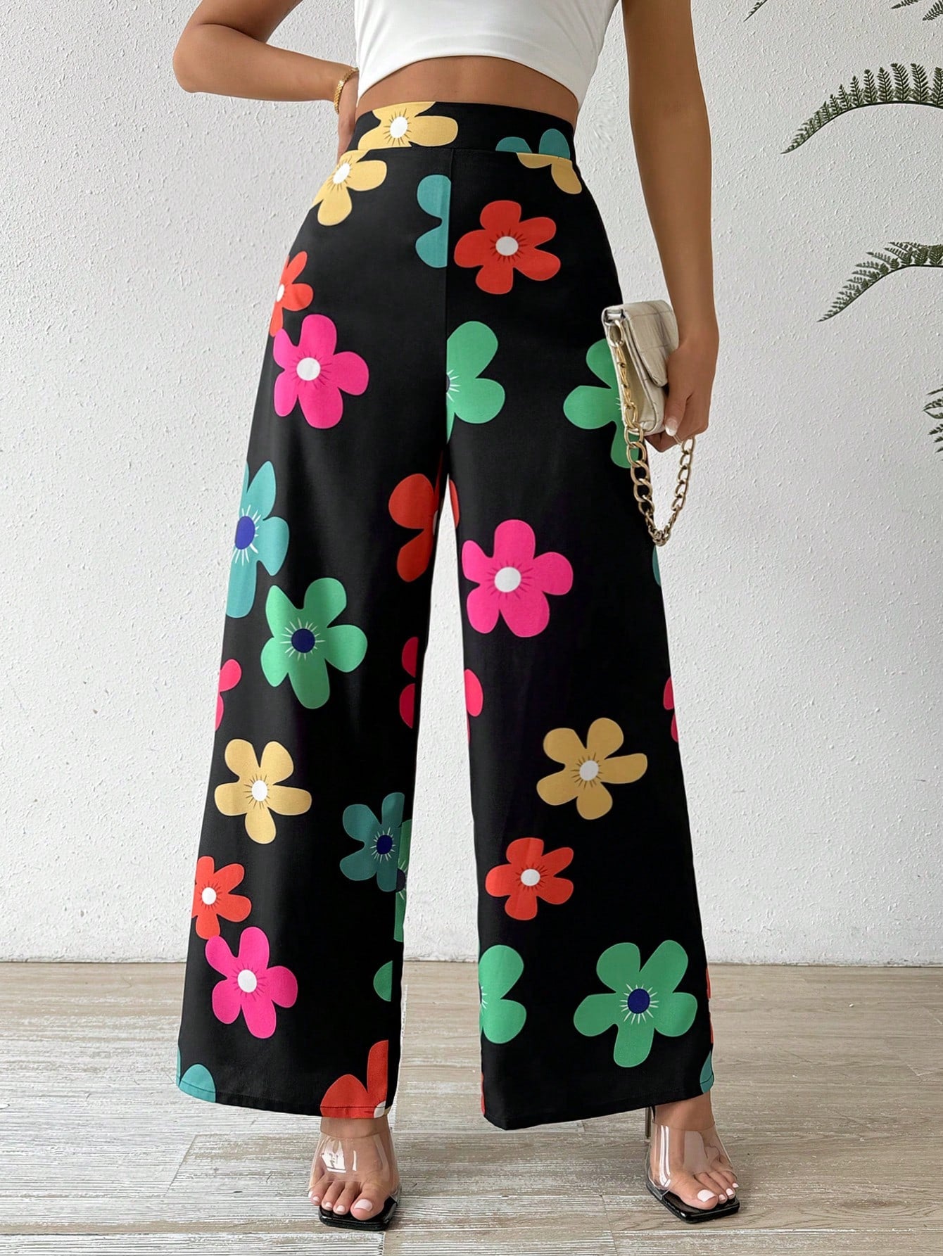 Women Y2k Floral Printed Simple Wide-Leg Pants