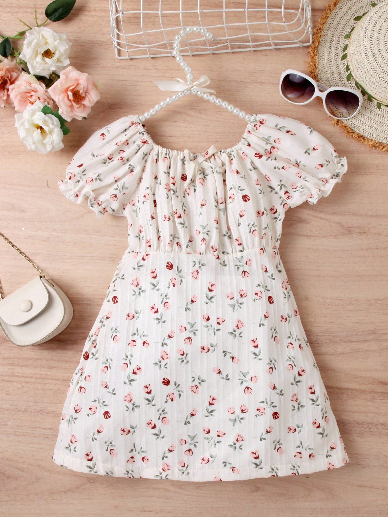 Young Girl Summer Country Style Floral Dress, Fresh Princess Dress For Outdoor Activities