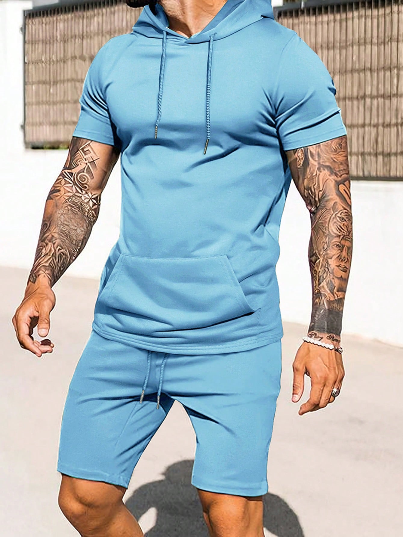 Men Summer Daily Wear Plain Hoodie And Shorts Set