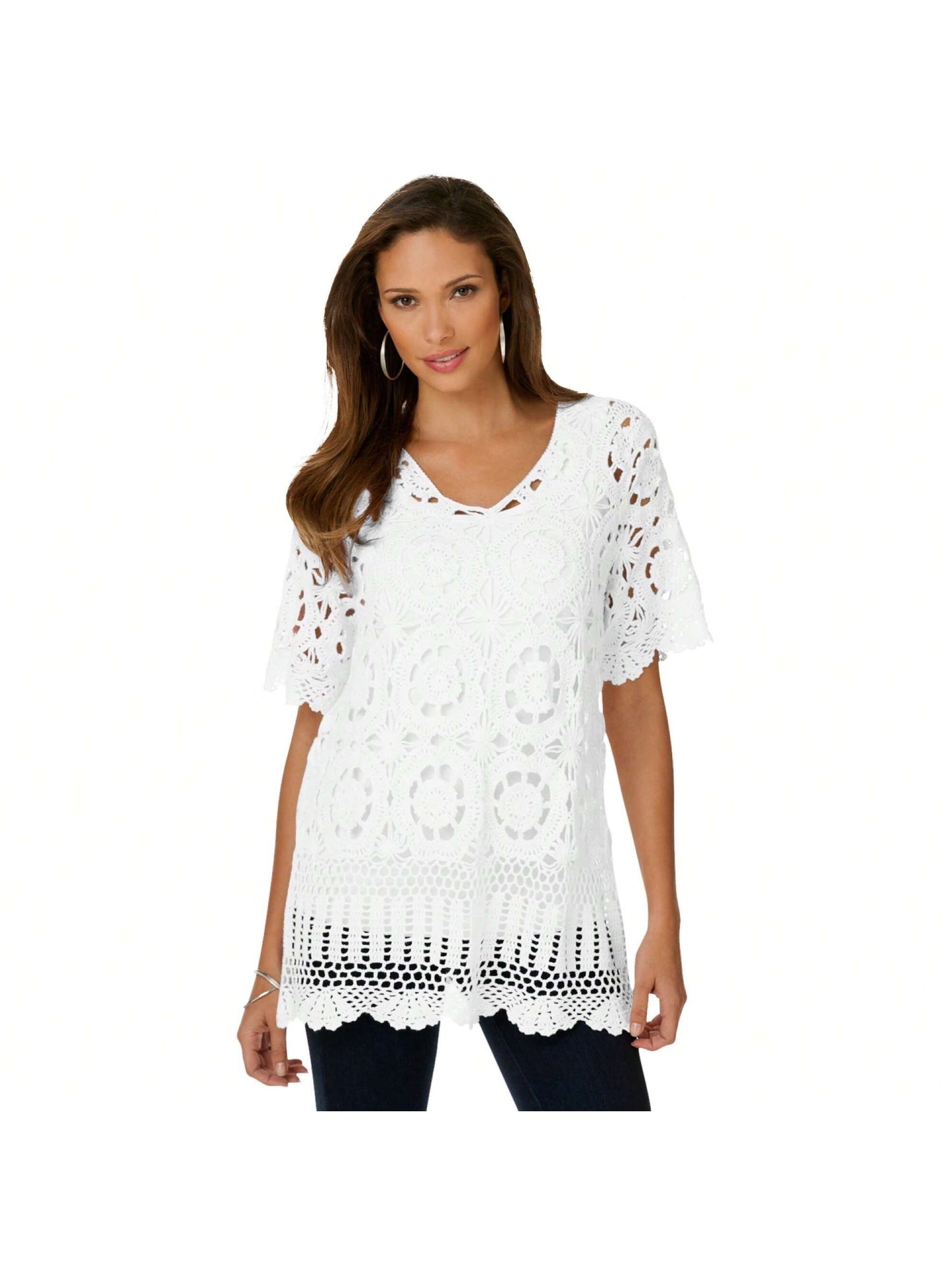 Roaman's Women's Plus Size French Crochet Sweater