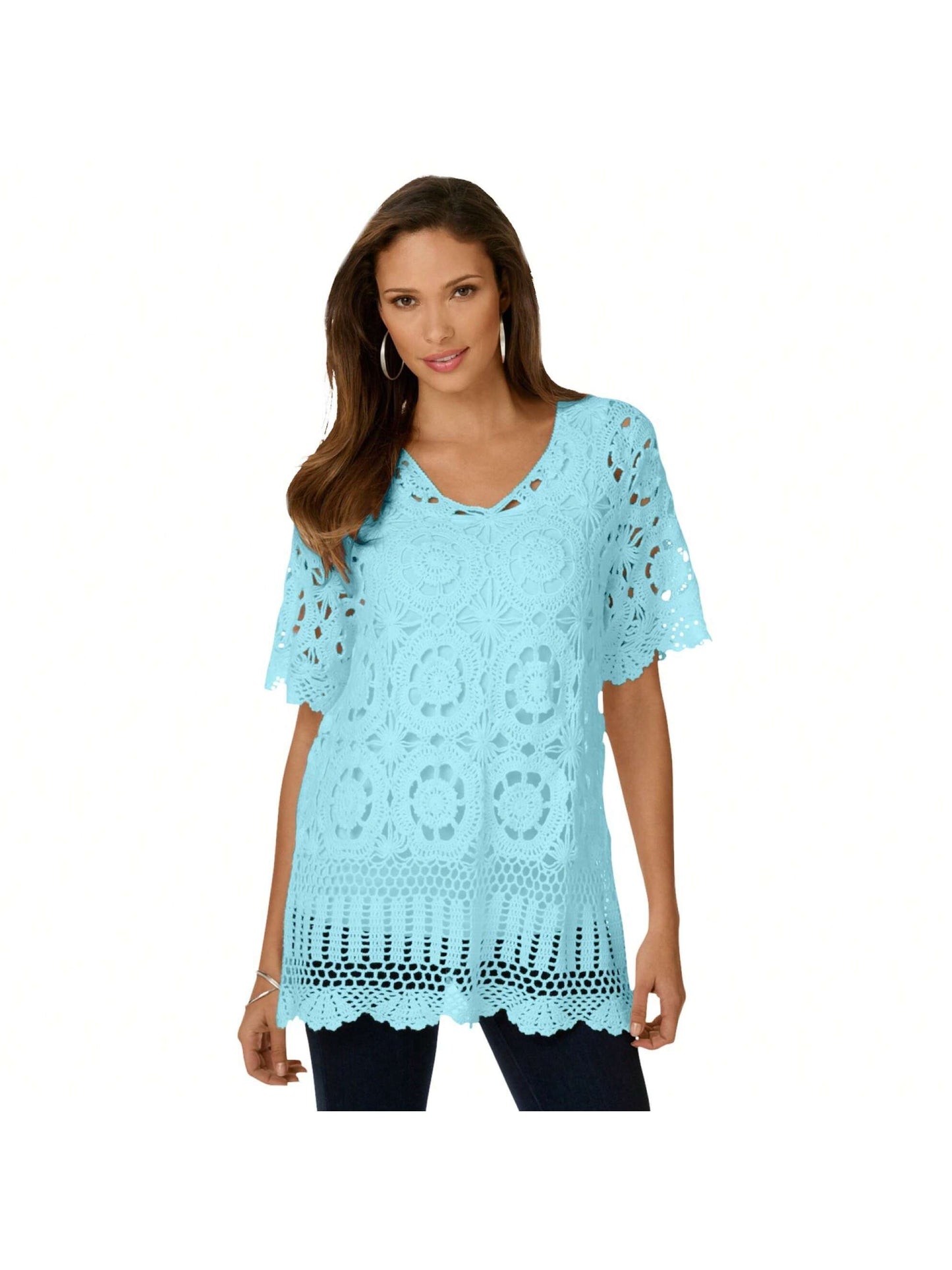 Roaman's Women's Plus Size French Crochet Sweater